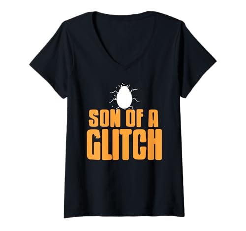 Damen Sohn eines Fehlers Programmierer Bug Witz Nerd T-Shirt mit V-Ausschnitt Damen Sohn eines Fehlers Programmierer Bug Witz Nerd T-Shirt mit V-Ausschnitt von Entwickler Meme Spaß Debugger Technik