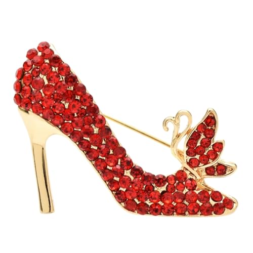 Brosche für Damen, lässiger Mode-Charm, Strass, glänzende High-Heel-Schuhe, Schmetterlings-Brosche, Anstecknadeln für Damen, Büro, Party-Accessoires, Schmuck, rot, wie abgebildet von Entwicklt