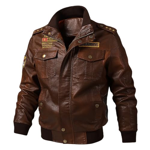 Kausale Lederjacke Für Herren – Herren-Pu-Lederjacke, Motorrad-Stehkragen, Reißverschlusstaschenjacke, Warmer Winter-Parka-Mantel, Flieger-Bomberjacken, Oberbekleidung In Übergröße, Braun, 6Xl von Entwicklt