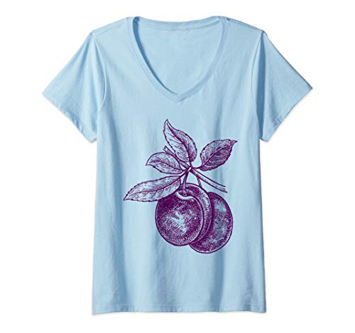 Damen Pflaume purpurrote Früchte Retro Vintage-Design - Pflaume T-Shirt mit V-Ausschnitt von Entwurf einer großen Fruchtlinie