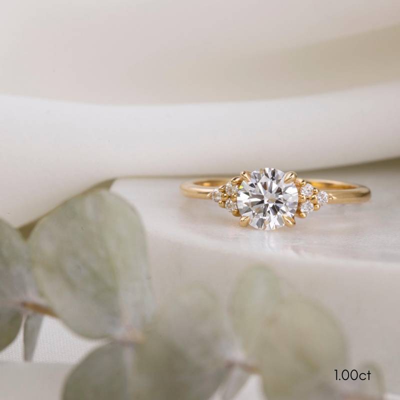 1Ct Lab Diamant Verlobungsring , Diamantcluster Design 14K Goldcluster Großer Diamantring Einzigartiger Labordiamant Mit Seitlichem von EnveroJewelry