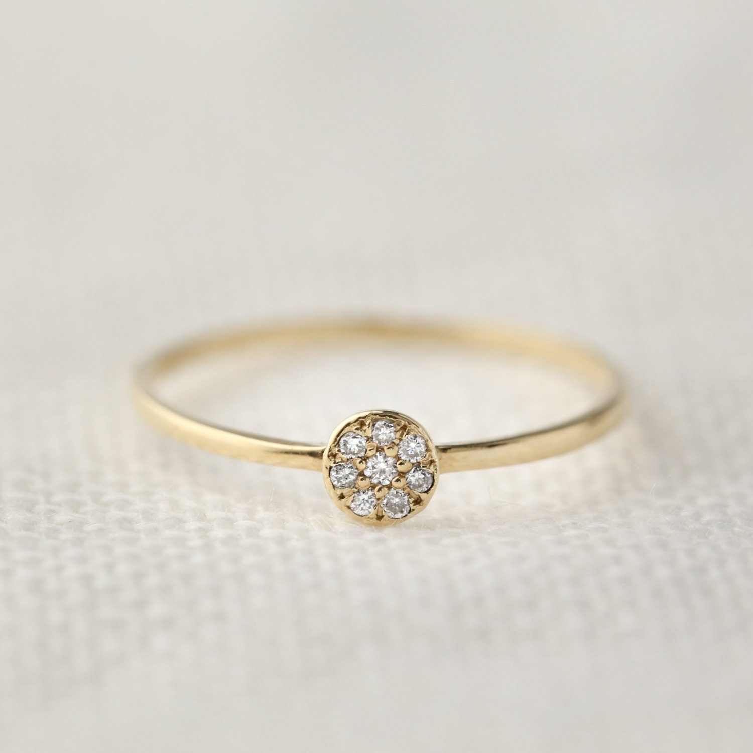 14K Gelb, Rose, Weißgold Diamant Ring, Pave Micro Pave, Stapelring, Runder Scheibenring, Solitär Mond Ring von EnveroJewelry