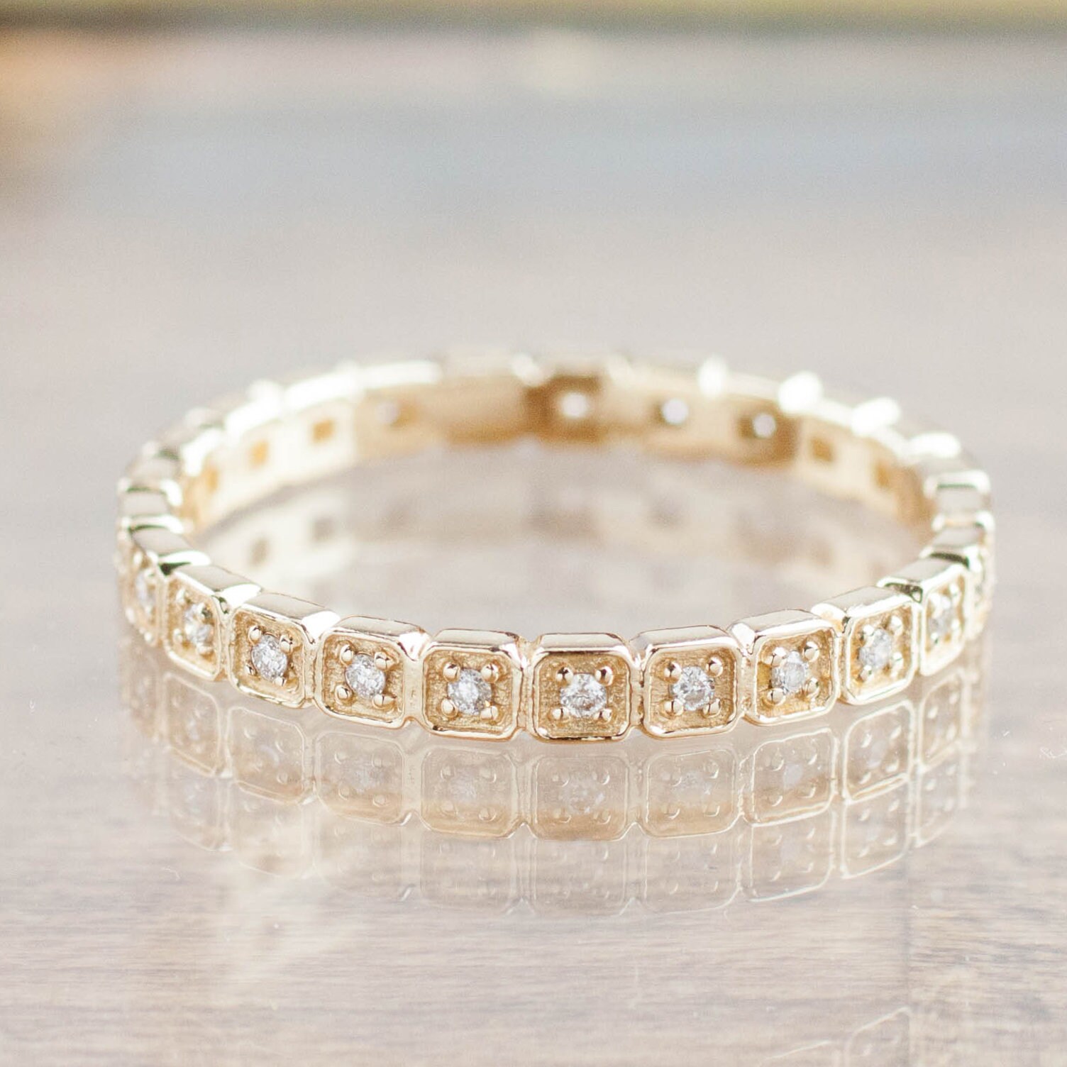 14K Gold Diamant Eternity Band, Diamant Voll Ehering, Unikat Ring Gelb, Rosegold, Weißgold von EnveroJewelry