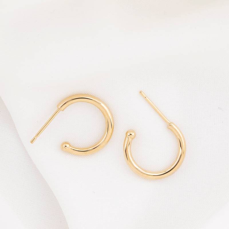 14K Solid Gold Offene Hoop Ohrringe, Ohrringe Charme, Einfache Goldhoop Mit Post, Alltag Light Weight Creolen Hinzufügen von EnveroJewelry