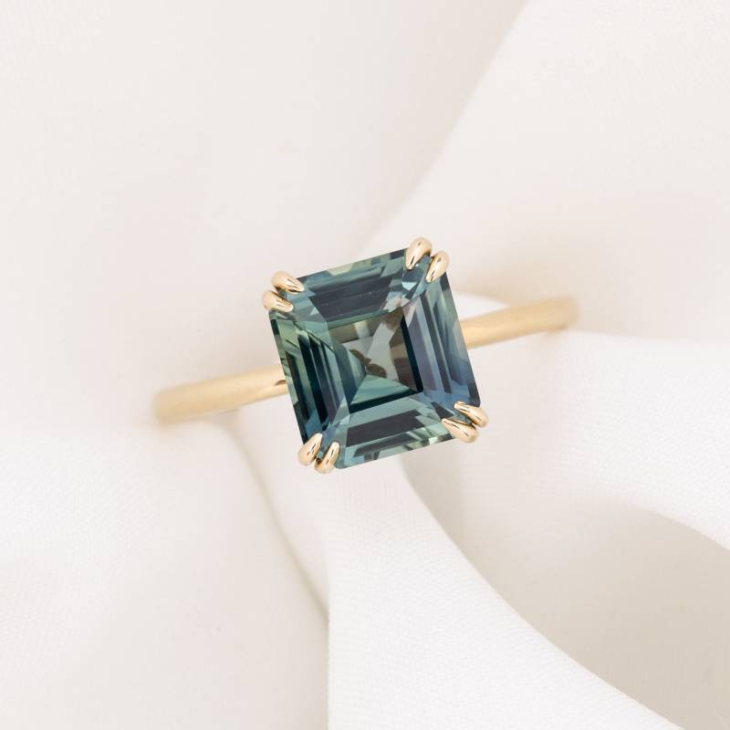 Asscher Cut Solitaire Verlobungsring, Saphirring, Simple Parti Blau Grüner Einzigartiger 3Ct Verlobungsring von EnveroJewelry