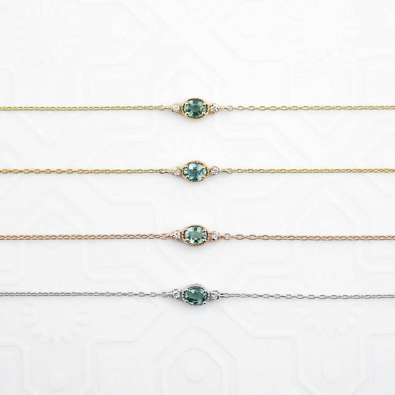 Blau Grün Saphir Armband Mit Diamanten, 14 Karat Gold, Madagaskar Und Montana Armband, Minimalist Blau Grün Saphir Armband Mit Diamanten, 14 Karat Gold, Madagaskar Und Montana Armband, Minimalist von EnveroJewelry