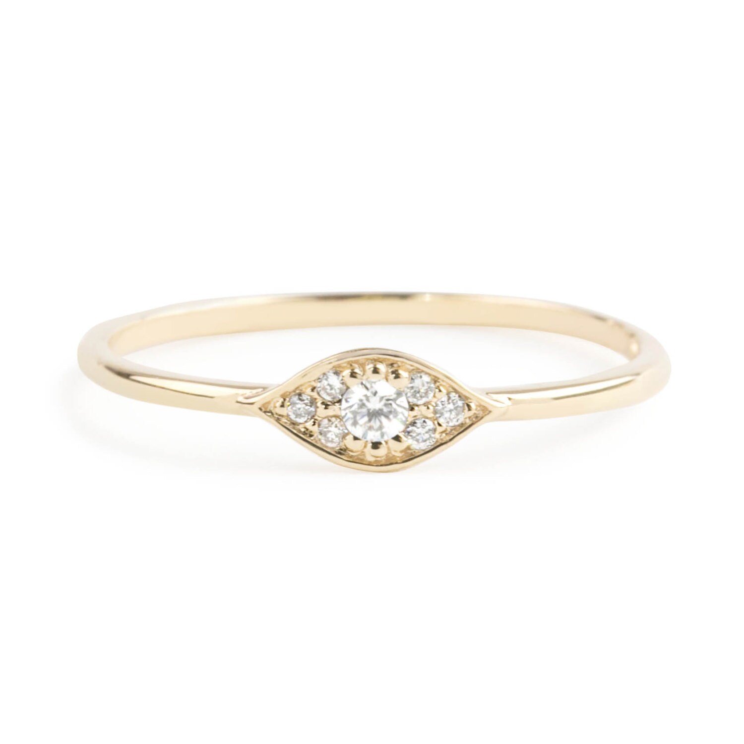 Evil Eye Ring, 14K Gold Mit Weißen Diamanten, Schmuck, Roségold Weißgold Option von EnveroJewelry
