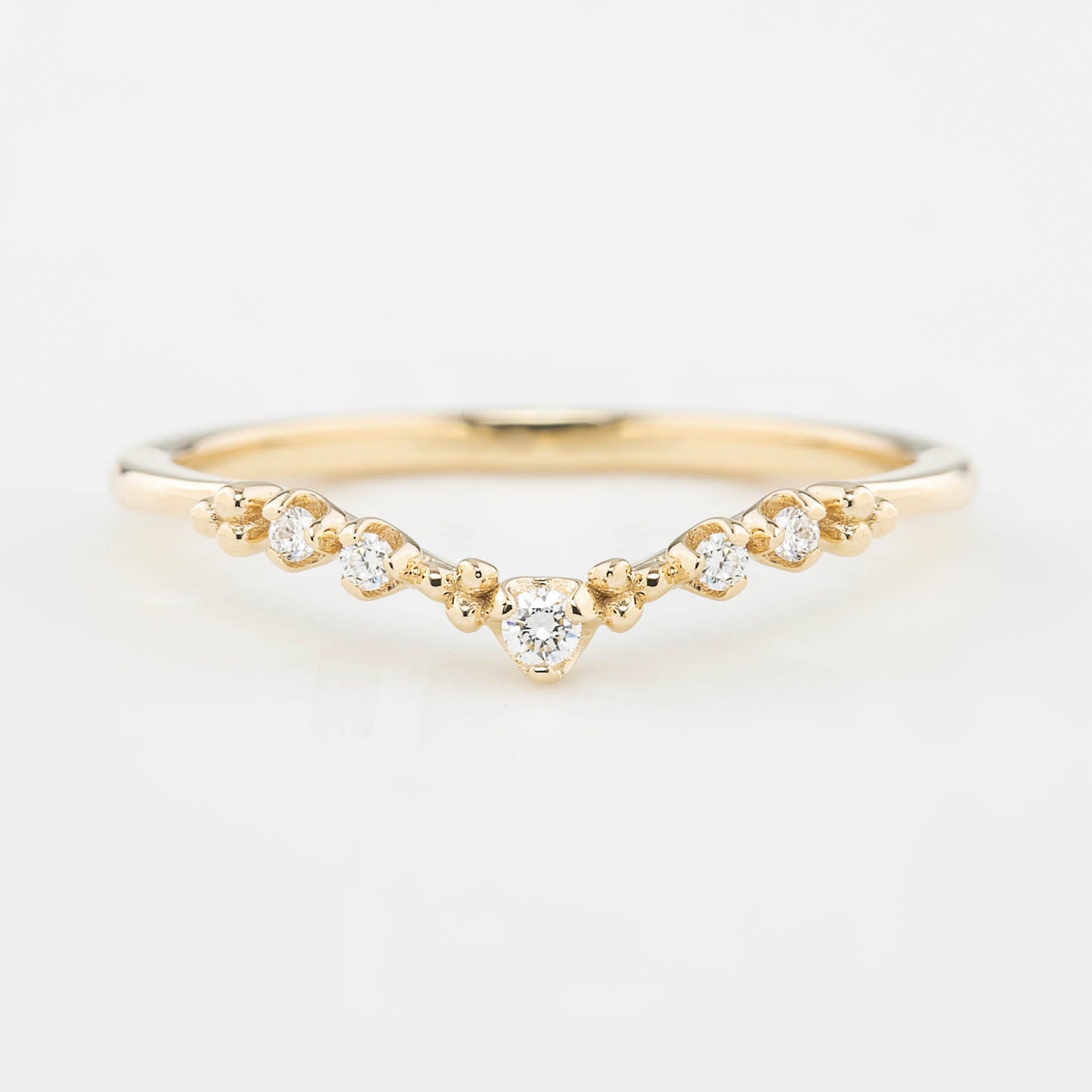 Florett Tiara Ring, Diamant Verschachtelungsring, Geschwungene Form Ehering, Einzigartiger Zarter Zierlicher 14K Gold, Roségold, Weißgold von EnveroJewelry