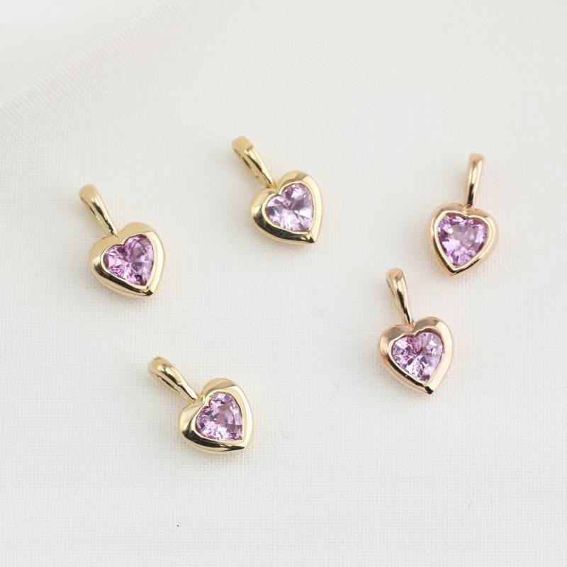 Pink Sapphire Herz Charm, Nicht Erhitzter Pink Sapphire, 585Er Gold, Rotgold, Bettelkette, 3, 5 Mm, 5 Mm von EnveroJewelry