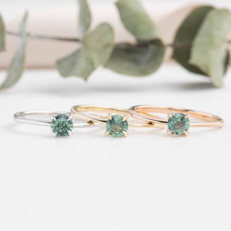 Rundschliff Unerhitzter Grüner Saphir Solitär Ring in Blumenfassung - Natürlicher Madagaskar Verlobungsring Rundschliff Unerhitzter Grüner Saphir Solitär Ring in Blumenfassung - Natürlicher Madagaskar Verlobungsring von EnveroJewelry