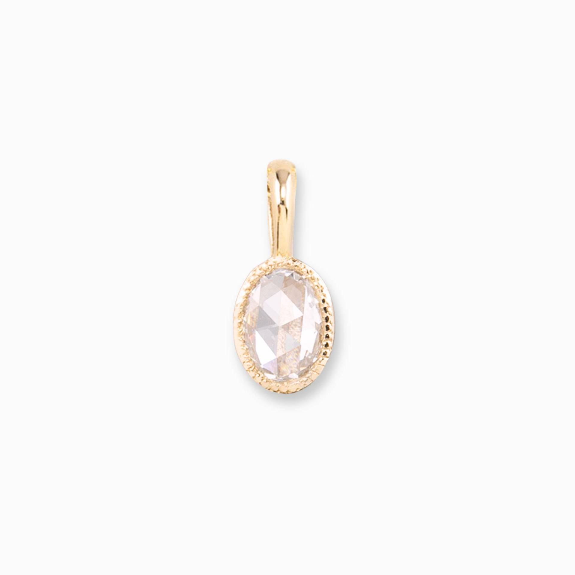 Schlichte Diamant Bezel Charm Mit Milgrain Rand, Rose Cut Set Charm, Oval Anhänger Halskette, Rosecut 14K Gold von EnveroJewelry