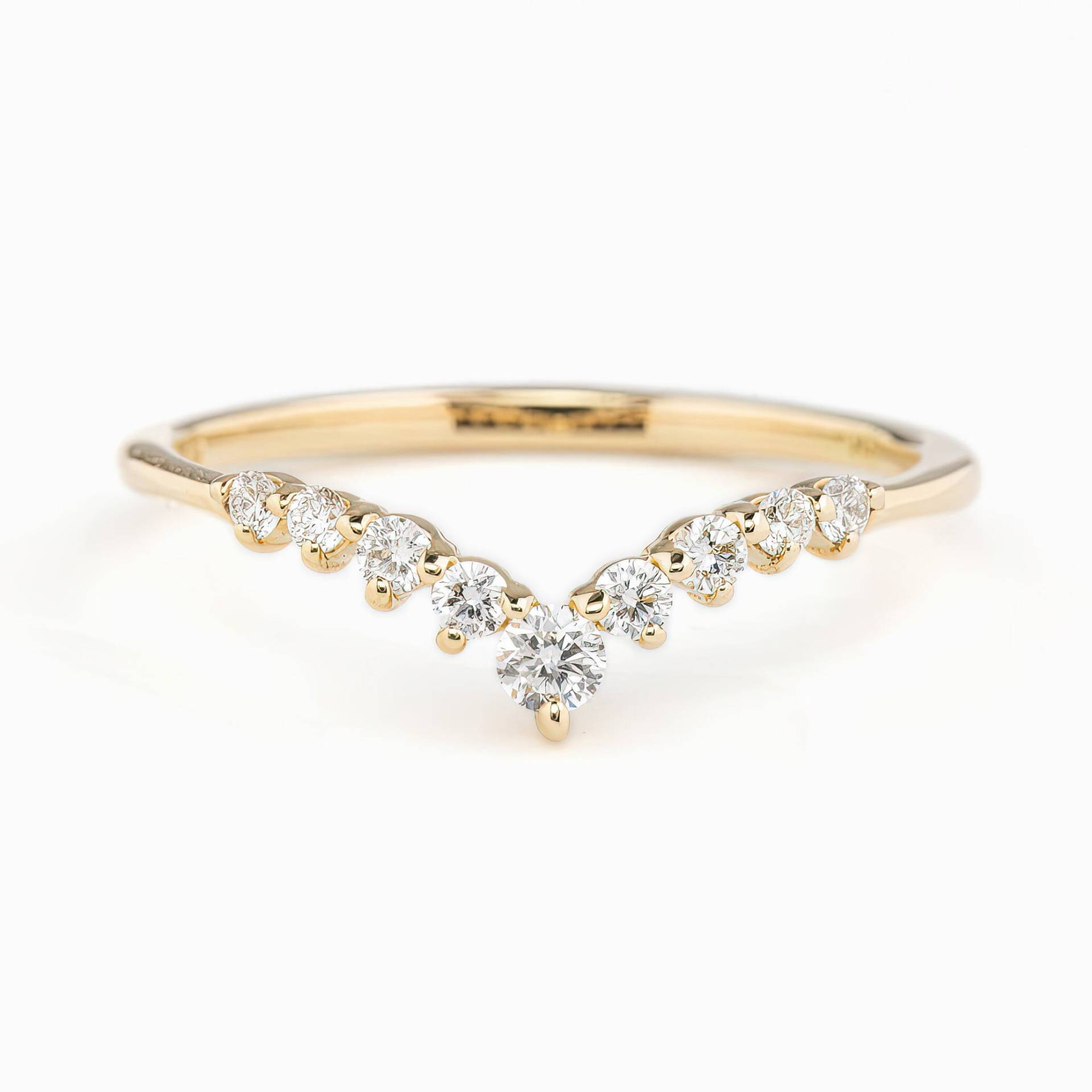 Wunderschöner Diamant Gebogener Ring, Verschachtelter Ehering, Einzigartiger V-Form-Ehering, 14K Gold 18K Platin 950 von EnveroJewelry