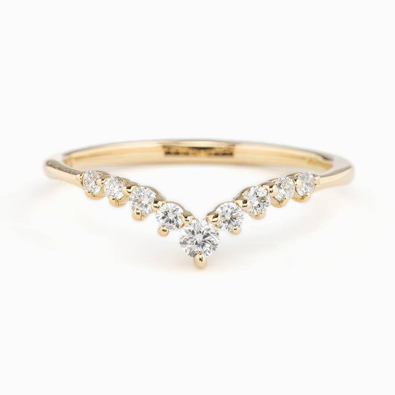 Wunderschöner Diamant Gebogener Ring, Verschachtelter Ehering, Einzigartiger V-Form-Ehering, 14K Gold 18K Platin 950 von EnveroJewelry