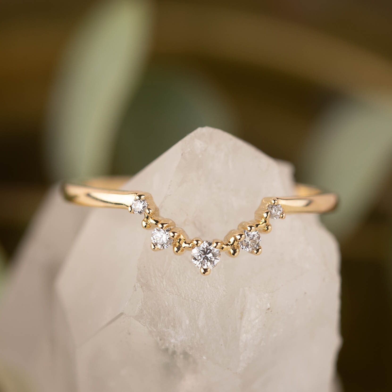 Zarter Diamanten Schachtelring, Geschwungene Form Ehering, Einzigartiger Zarter Zierlicher 585Er Gold, Roségold, Weißgold von EnveroJewelry