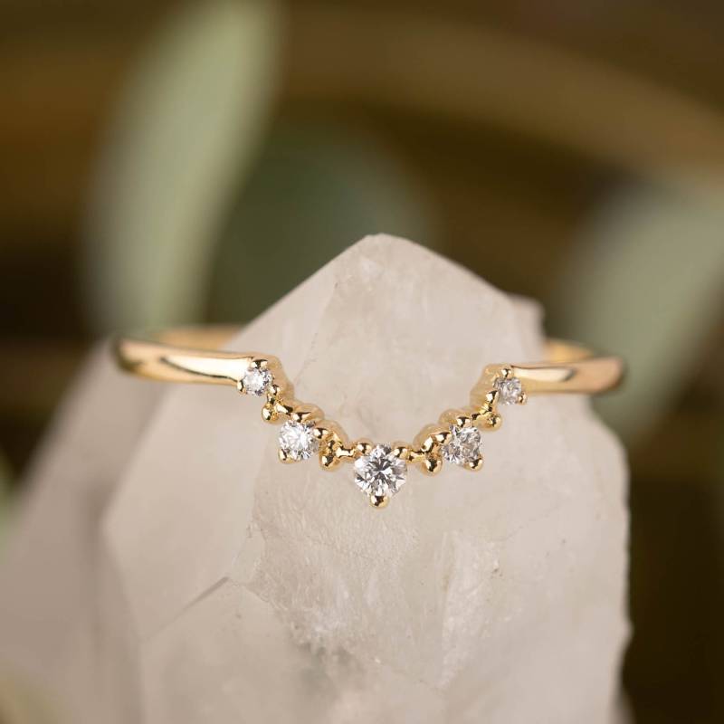 Zarter Diamanten Schachtelring, Geschwungene Form Ehering, Einzigartiger Zarter Zierlicher 585Er Gold, Roségold, Weißgold von EnveroJewelry