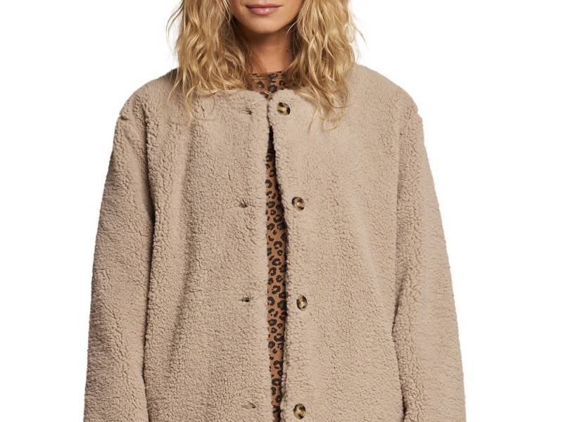 Envie de Fraise Umstandsmantel Umstandsjacke mit Teddyfleece Mama-Tochter-Capsule Leo-Print, Hornimitat-Knoepfen von Envie de Fraise