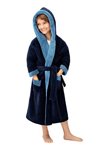 Envie Superflausch-Kinderbademantel/Kinder-Morgenmantel mit Kapuze, Navy-blau, Gr. 110-116 (5-6) von Envie