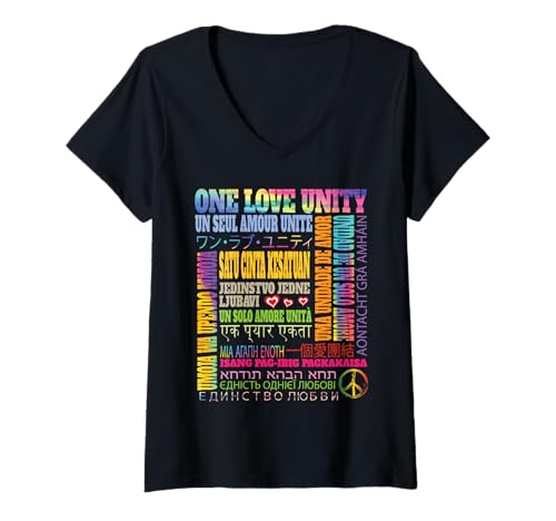Damen EIN Satz von Love Unity in verschiedenen Sprachen Weltweit | Heal T-Shirt mit V-Ausschnitt Damen EIN Satz von Love Unity in verschiedenen Sprachen Weltweit | Heal T-Shirt mit V-Ausschnitt von Envision Styles Peace Harmony Love Design