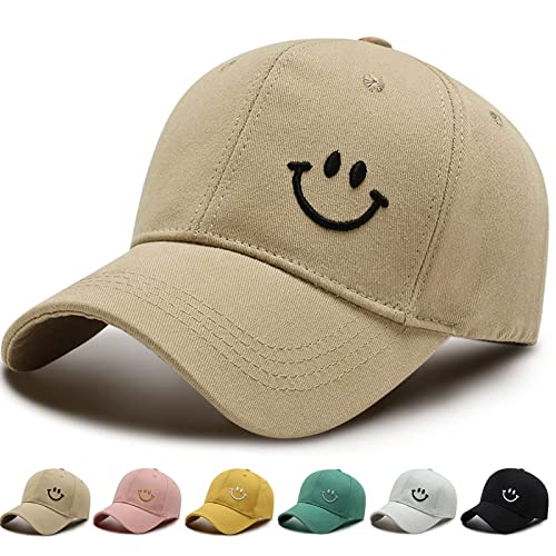 Enwokran Baseball Cap, Baseball-Mütze Gestickte Lächeln Verstellbar Basecap für Herren Damen, Unisex Baseballkappen Sonnenhut Sport Reisen Draußen Sonnenschutz Hüte (Kahaki) von Enwokran