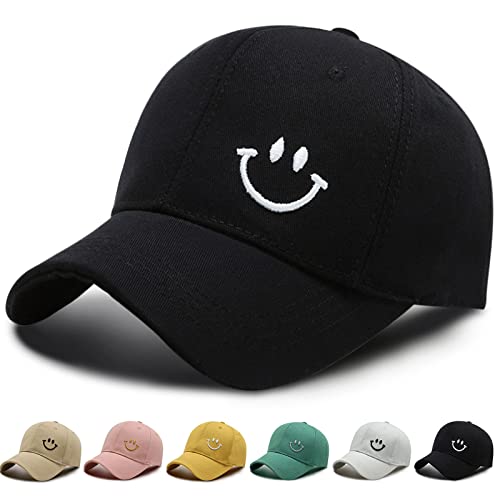 Enwokran Baseball Cap, Baseball-Mütze Gestickte Lächeln Verstellbar Basecap für Herren Damen, Unisex Baseballkappen Sonnenhut Sport Reisen Draußen Sonnenschutz Hüte (Schwarz) von Enwokran