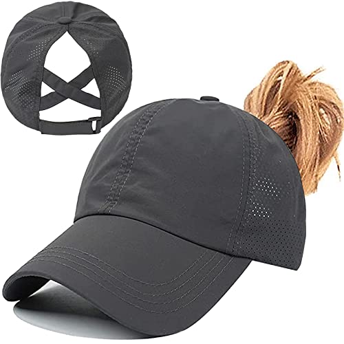 Enwokran Baseball Cap Damen Mesh Schnell Trocknende Pferdeschwanz Baseballkappe, Sonnenschutz Laufkappe Basecap Hut Einstellbar Ponytail Baseballmütze UV Sonnenhut Sonnenschutz Hüte (Dunkelgrau) von Enwokran