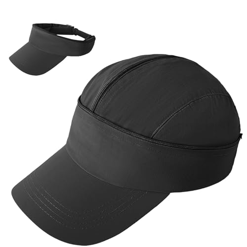 Enwokran Baseballkappe Abnehmbare Schnell Trocknende Unisex-Mütze mit Doppeltem Verwendungszweck Verstellbare Atmungsaktive Sonnenblende Baseballkappe mit Leerem Oberteil (Schwarz) von Enwokran