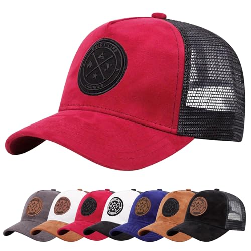 Enwokran Baseballkappe Herren Einstellbare Masche Rückseite Baseball Hut, Sommerhut Sonnenhut Sportlicher Draußen Kappen Hüte Gestickte Verstellbar Sonnenschutz Basecap (Rot) von Enwokran