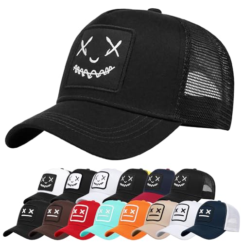 Enwokran Baseballkappe Herren Quirky Bizarre Stickerei Hüte Unisex Hip Hop Trucker Caps Verstellbare Netzrückseite UV-Schutz Sport Reisen Draußen Sonnenschutz Hüte Baseball Cap (A_Schwarz) von Enwokran