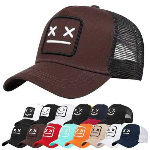 Enwokran Baseballkappe Herren Quirky Bizarre Stickerei Hüte Unisex Hip Hop Trucker Caps Verstellbare Netzrückseite UV-Schutz Sport Reisen Draußen Sonnenschutz Hüte Baseball Cap (Braun) von Enwokran