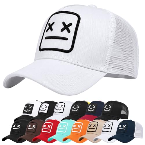 Enwokran Baseballkappe Herren Quirky Bizarre Stickerei Hüte Unisex Hip Hop Trucker Caps Verstellbare Netzrückseite UV-Schutz Sport Reisen Draußen Sonnenschutz Hüte Baseball Cap (Weiß) von Enwokran