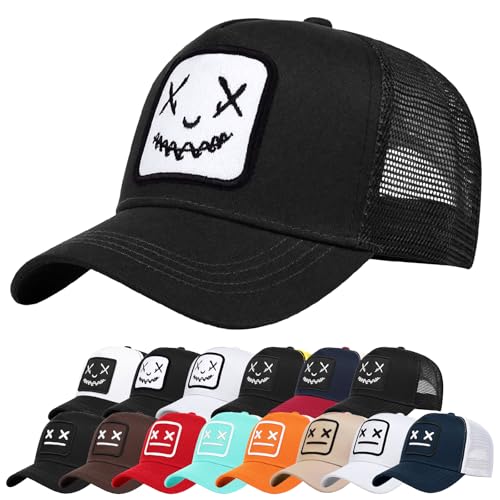 Enwokran Baseballkappe Herren Quirky Bizarre Stickerei Hüte Unisex Hip Hop Trucker Caps Verstellbare Netzrückseite UV-Schutz Sport Reisen Draußen Sonnenschutz Hüte Baseball Cap (Z_Schwarz Weiß) von Enwokran