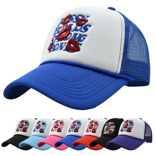 Enwokran Baseballkappe Quirky Bizarre Stickerei Hüte Unisex Hip Hop Trucker Caps Schaumstoff Front Mesh Zurück Verstellbare Snapback Sonnenschutz Hüte Baseball Cap (Blau) von Enwokran