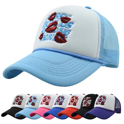 Enwokran Baseballkappe Quirky Bizarre Stickerei Hüte Unisex Hip Hop Trucker Caps Schaumstoff Front Mesh Zurück Verstellbare Snapback Sonnenschutz Hüte Baseball Cap (Hellblau) von Enwokran