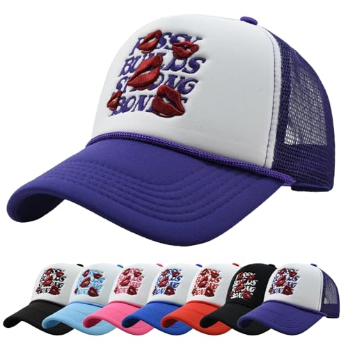 Enwokran Baseballkappe Quirky Bizarre Stickerei Hüte Unisex Hip Hop Trucker Caps Schaumstoff Front Mesh Zurück Verstellbare Snapback Sonnenschutz Hüte Baseball Cap (Lila) von Enwokran