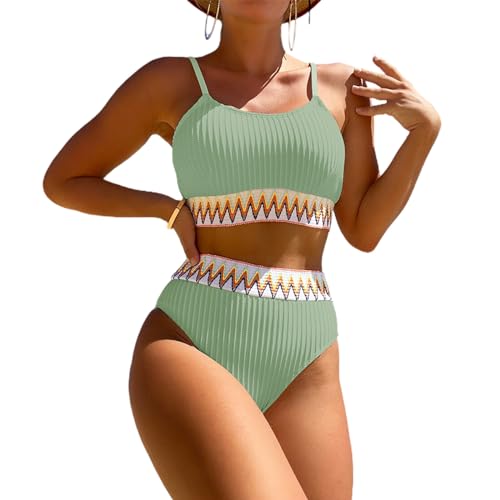 Enwokran Damen Bikini Set Zweiteiliger U Ausschnitt Bauchkontrolle Push Up High Waist Sport-Schwimmanzug Badeanzug Tank Bikini Swimsuit (Hellgrün, L) von Enwokran