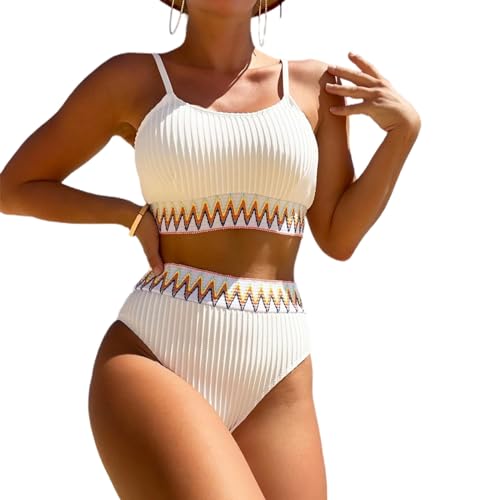 Enwokran Damen Bikini Set Zweiteiliger U Ausschnitt Bauchkontrolle Push Up High Waist Sport-Schwimmanzug Badeanzug Tank Bikini Swimsuit (Weiß, M) von Enwokran