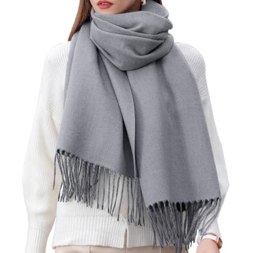 Enwokran Damen Oversized Kaschmir Winterschal Warm - Weich Wraps Groß Karo Fransen Schal für Herbst Winter Hochzeiten Abendkleider (Mittelgrau) von Enwokran