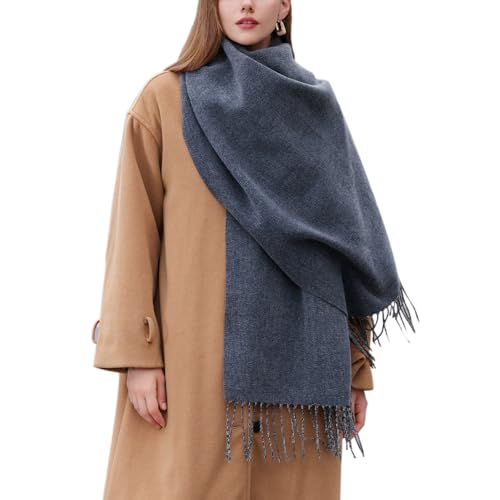 Enwokran Damen Winter Oversized Kaschmir Wendbar Lange Schal - Weich Wraps Groß Karo Fransen Warm für Herbst Winter Hochzeiten Abendkleider (Dunkelgrau) von Enwokran