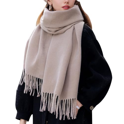 Enwokran Damen Winter Oversized Kaschmir Wendbar Lange Schal - Weich Wraps Groß Karo Fransen Warm für Herbst Winter Hochzeiten Abendkleider (Helles Khaki) von Enwokran