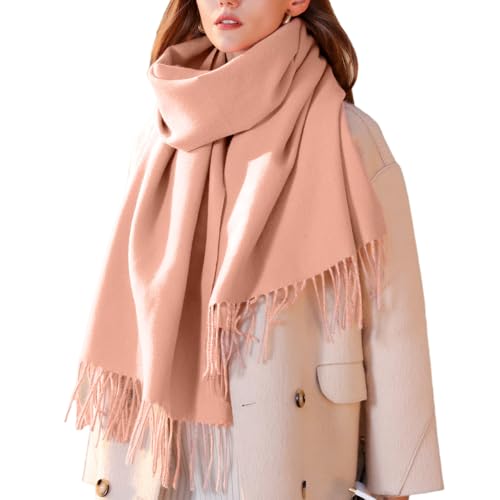 Enwokran Damen Winter Oversized Kaschmir Wendbar Lange Schal - Weich Wraps Groß Karo Fransen Warm für Herbst Winter Hochzeiten Abendkleider (Hellrosa) von Enwokran