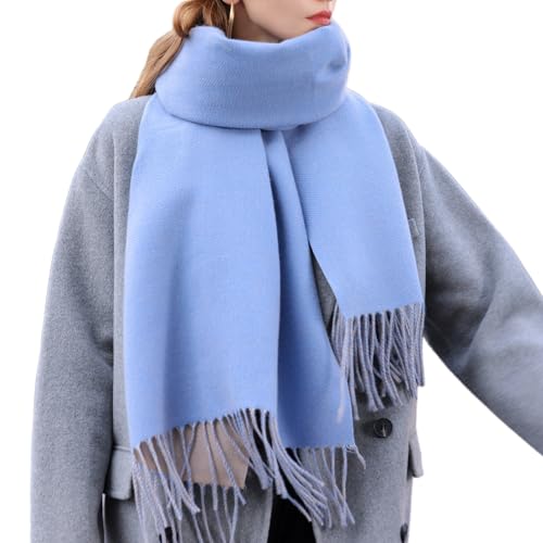 Enwokran Damen Winter Oversized Kaschmir Wendbar Lange Schal - Weich Wraps Groß Karo Fransen Warm für Herbst Winter Hochzeiten Abendkleider (Himmelblau) von Enwokran