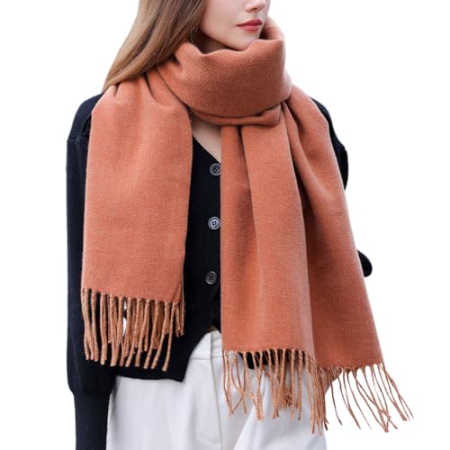 Enwokran Damen Winter Oversized Kaschmir Wendbar Lange Schal - Weich Wraps Groß Karo Fransen Warm für Herbst Winter Hochzeiten Abendkleider (Karamell) von Enwokran