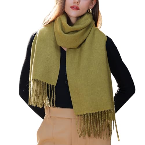Enwokran Damen Winter Oversized Kaschmir Wendbar Lange Schal - Weich Wraps Groß Karo Fransen Warm für Herbst Winter Hochzeiten Abendkleider (Senfgrün) von Enwokran