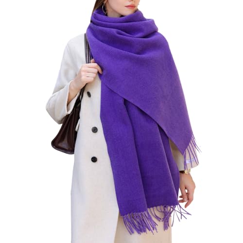 Enwokran Damen Winter Oversized Kaschmir Wendbar Lange Schal - Weich Wraps Groß Karo Fransen Warm für Herbst Winter Hochzeiten Abendkleider (Violett) von Enwokran
