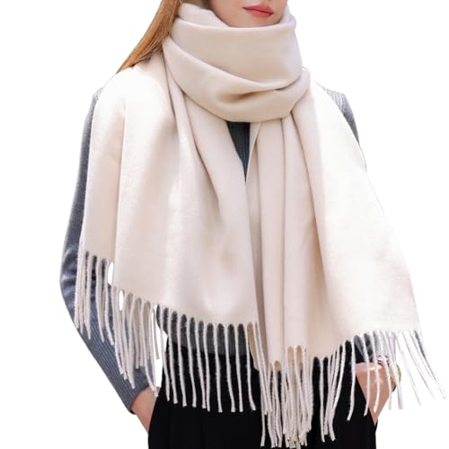 Enwokran Damen Winter Schal Oversized Kaschmir Wendbar Lange Winterschal Weich Wraps Groß Karo Fransen Schal Warm Schal für Herbst Winter Hochzeiten Abendkleider (Cremefarben) von Enwokran