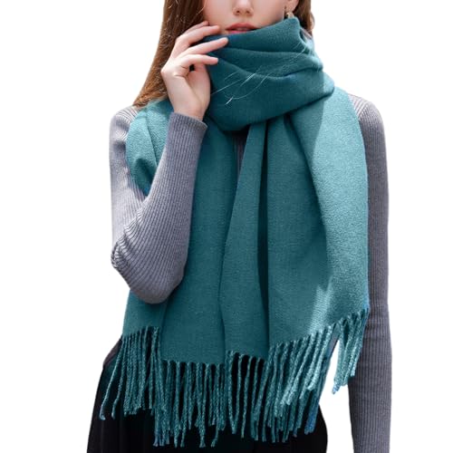 Enwokran Damen Winter Schal Oversized Kaschmir Wendbar Lange Winterschal Weich Wraps Groß Karo Fransen Schal Warm Schal für Herbst Winter Hochzeiten Abendkleider (Lake Blu) von Enwokran