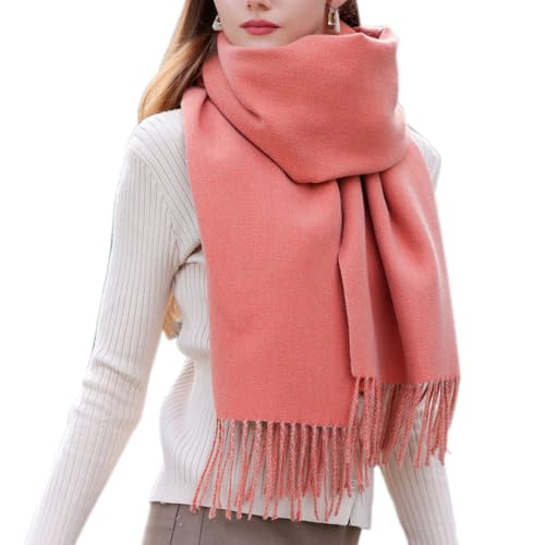 Enwokran Damen Winter Schal Oversized Kaschmir Wendbar Lange Winterschal Weich Wraps Groß Karo Fransen Schal Warm Schal für Herbst Winter Hochzeiten Abendkleider (Orange) von Enwokran