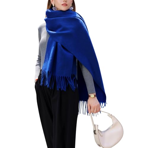 Enwokran Damen Winterschal Oversized Kaschmir Wendbar Lange Winterschal Weich Wraps Groß Karo Fransen Schal Warm Schal für Herbst Winter Hochzeiten Abendkleider (Dunkelblau) von Enwokran