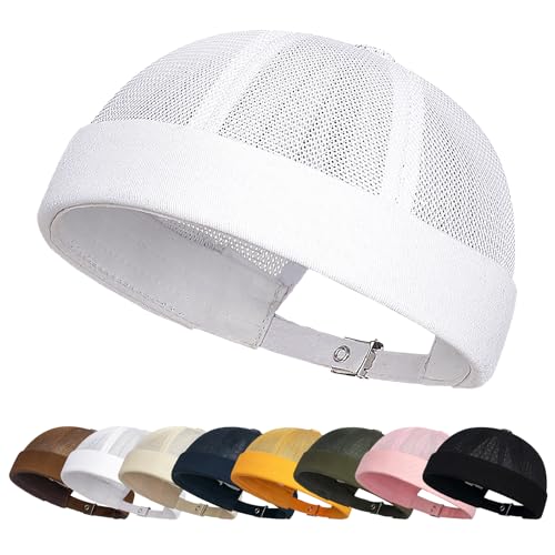 Enwokran Docker Cap Verstellbar Seemannsmütze UV-Schutz Dockermütze Sommer Hafenmütze Fischermütze Unisex Masche Brimless Rolled Cuff Harbour Beanie Mütze (Weiß) von Enwokran