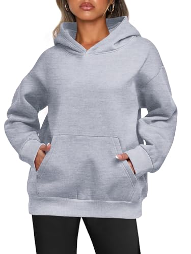 Enwokran Hoodie Damen Kapuzenpullover Oversized Langarm Sweatshirt Oberteil Kapuzenpulli Einfarbig Hoody Herbst Winter Thermofleece Tops mit Taschen (Grau, L) von Enwokran